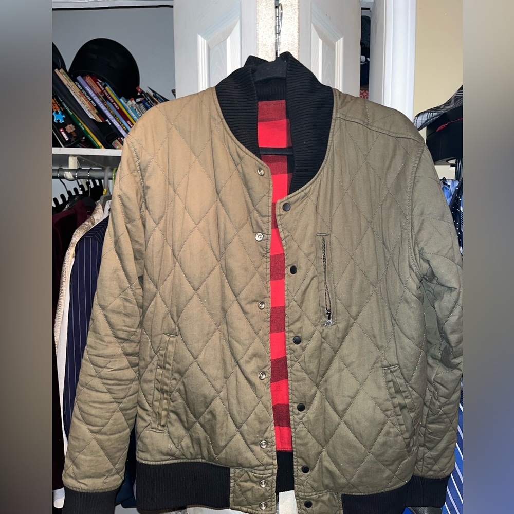 Staple Pigeon Olive & Red & Black Plaid Reversible Bomber Large Men